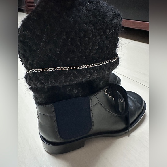 Auth Chanel Black Navy Blue Tweed Boots Socks Boots 39 Women - Picture 3 of 16